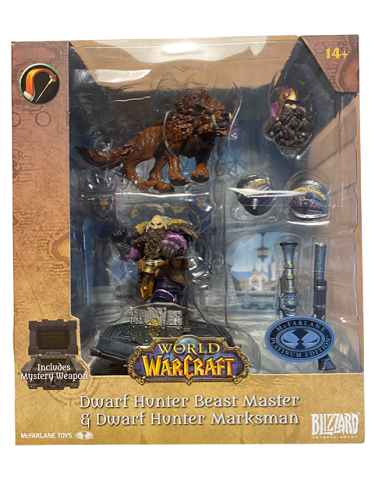 Mc Farlane Toys - World of Warcraft - Dwarf Hunter: Beast Master / Marksman (Platinum Edition) (Purple Armor / Brown Wolf)